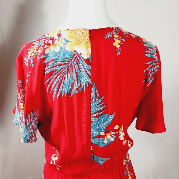Leith, Red Floral Maxi Dress, Size Small, Short Sleeve, Cottage Core, Vacation, - Picture 4 of 15
